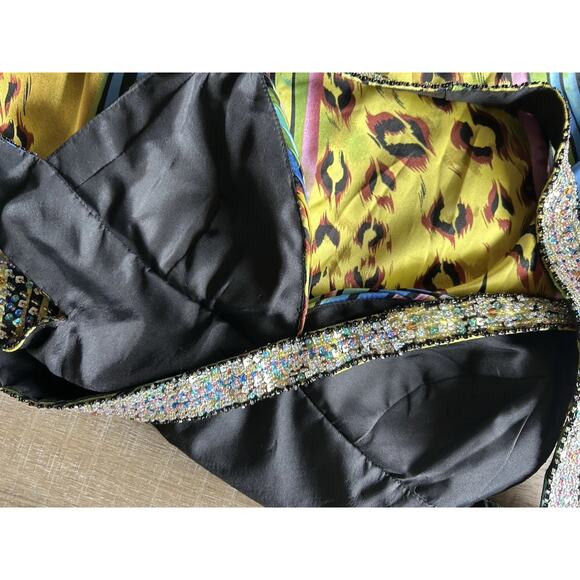 Cache Beaded Sequined Satin Gown Dress women's 4 Y2K Cut Out Peacock Gypsy - Picture 5 of 16